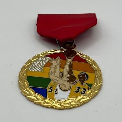 Vintage 1983 Margarita Basketball Medal Red Ribbon Enamel Gold Tone Sport Trophy - Thumbnail 4