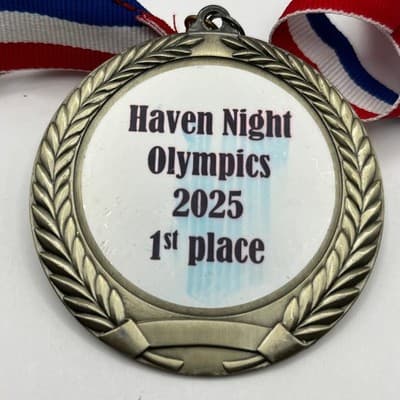 Vintage 1st Place Medal Haven Night Olympics 2025 Award Ribbon Red White Blue - Thumbnail 3