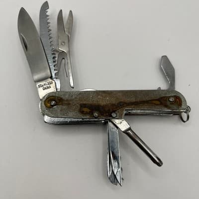 VTG Pocket Knife Multi Tool Lot of 7 Stainless China Red Folding Blade Estate - Thumbnail 11