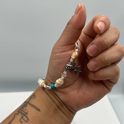 Vintage Seashell & Turquoise Beads Bracelet Starfish Charm Coastal Beach Jewelry - Thumbnail 6
