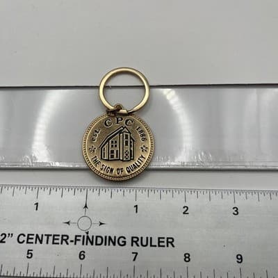 Vintage Avon 135th Anniversary Keychain CPC House Logo Gold Tone Sign of Quality - Thumbnail 8