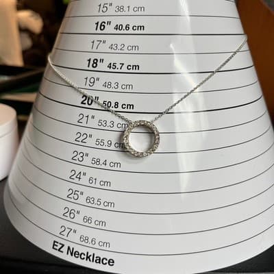 Vintage Silver Tone Circle Pendant Necklace Rhinestone Halo Minimalist Elegant - Thumbnail 9