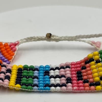 Vintage Colorful Beaded Friendship Bracelet Seed Bead Woven Boho Tribal Style - Thumbnail 2