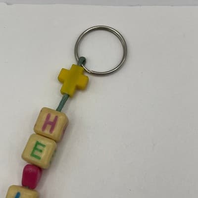 Vintage He Lives Christian Keychain Religious Faith Beaded Charm Cross Pendant - Thumbnail 2