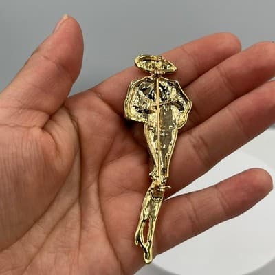 Vintage Style Lady Figural Brooch Red Enamel Gold Tone Rhinestone Dress Pin - Thumbnail 5