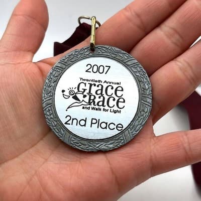 2007 Twentieth Annual Grace Race and Walk for Light 2nd Place Running Medal - Image 1
