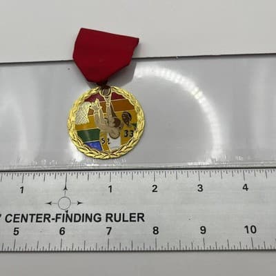 Vintage 1983 Margarita Basketball Medal Red Ribbon Enamel Gold Tone Sport Trophy - Thumbnail 8