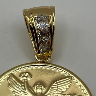 Vintage Mexican 50 Pesos Coin Pendant Winged Victory Centenario Style Gold Tone - Thumbnail 3