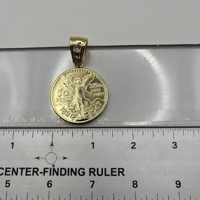 Vintage Mexican 50 Pesos Coin Pendant Winged Victory Centenario Style Gold Tone - Thumbnail 9