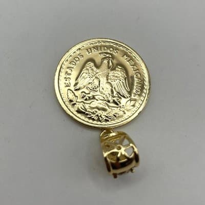 Vintage Mexican 50 Pesos Coin Pendant Winged Victory Centenario Style Gold Tone - Thumbnail 7