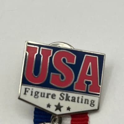 USA Figure Skating Pin Lot Olympic Patriotic God Bless America Ribbon Lapel Pins - Thumbnail 3