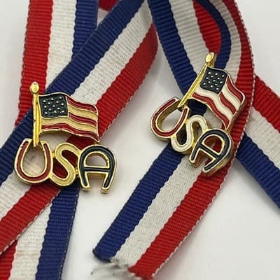 USA Figure Skating Pin Lot Olympic Patriotic God Bless America Ribbon Lapel Pins - Thumbnail 12