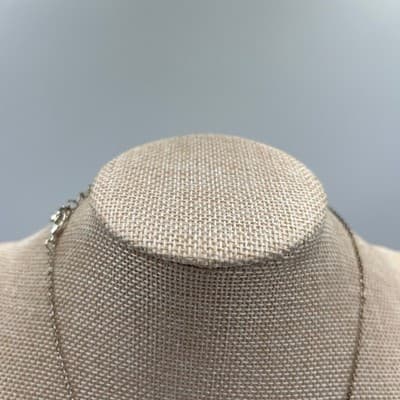 Vintage Silver Tone Circle Pendant Necklace Rhinestone Halo Minimalist Elegant - Thumbnail 3