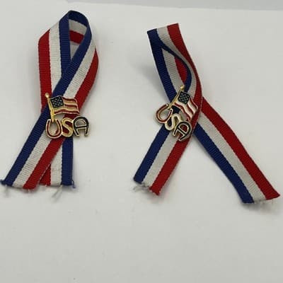USA Figure Skating Pin Lot Olympic Patriotic God Bless America Ribbon Lapel Pins - Thumbnail 10