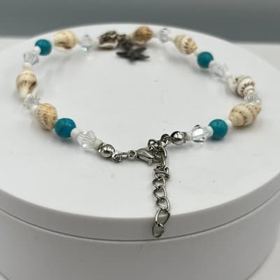 Vintage Seashell & Turquoise Beads Bracelet Starfish Charm Coastal Beach Jewelry - Thumbnail 4