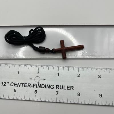 Vintage Handcrafted Wood Cross Necklace Brown Wood Pendant Black Cord Religious - Thumbnail 7