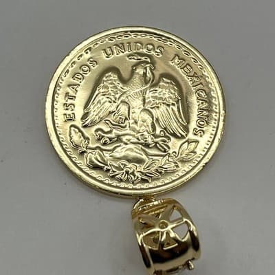 Vintage Mexican 50 Pesos Coin Pendant Winged Victory Centenario Style Gold Tone - Thumbnail 5