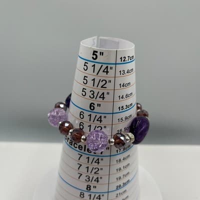 VTG Purple Beaded Stretch Bracelet Faceted Glass Crackle Beads Statement Chunky - Thumbnail 6