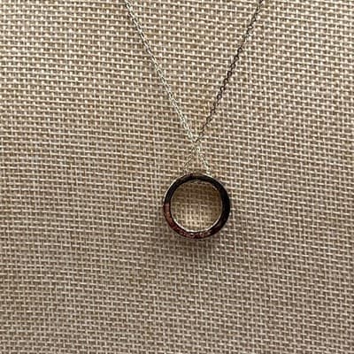 Vintage Silver Tone Circle Pendant Necklace Rhinestone Halo Minimalist Elegant - Thumbnail 4