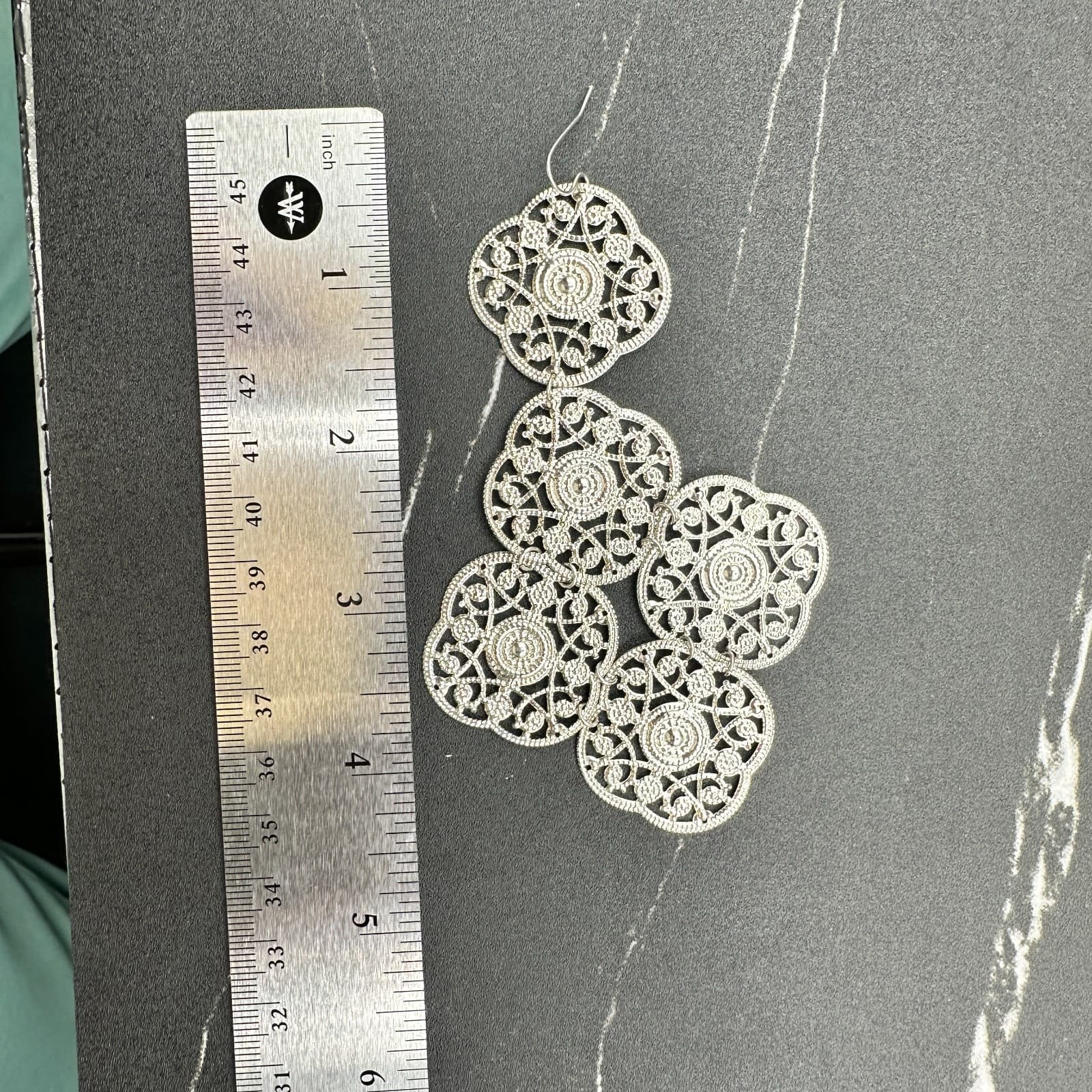 VTG 90s Silver Tone Filigree Drop Dangle Earrings Bohemian Floral Scrollwork - Thumbnail 10