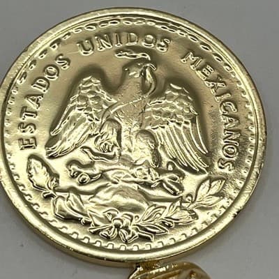 Vintage Mexican 50 Pesos Coin Pendant Winged Victory Centenario Style Gold Tone - Thumbnail 6