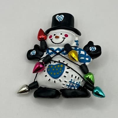 VTG Yuletide D'Lights Snowman Pin Christmas Light String Brooch A.D.M #YT-LB109 - Thumbnail 4