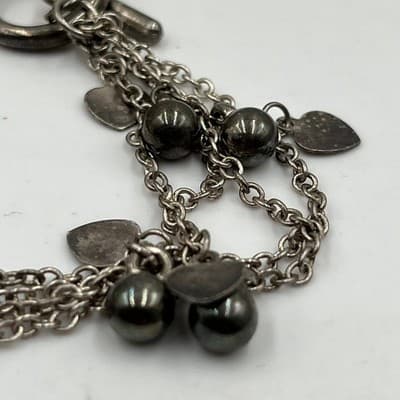 Vintage Multi Chain Charm Bracelet Dark Pearl Bead Heart Dangle Classic Fashoin - Thumbnail 4