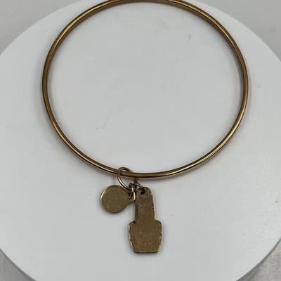 Vintage OPI Gold Tone Bangle Bracelet with Nail Polish Bottle & Logo Disc Charms - Thumbnail 5