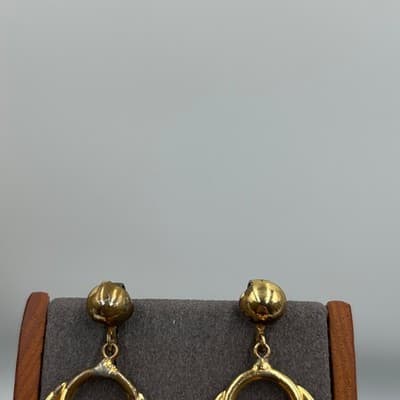 Vintage Gold Tone Clip On Dangle Chandelier Earrings Orange Beaded Triple Tier - Thumbnail 2