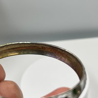 Vintage Gold Tone Flat Mesh Bangle Bracelet Elephant Floral Enamel Bohemian Gift - Thumbnail 5