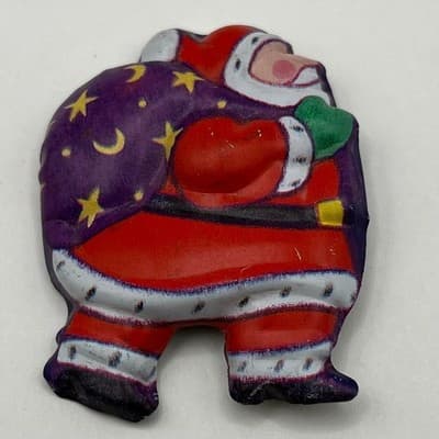 VTG Christmas Pin Lot Santa with Toy Sack & Snowman at Cottage Holiday Brooch - Thumbnail 2