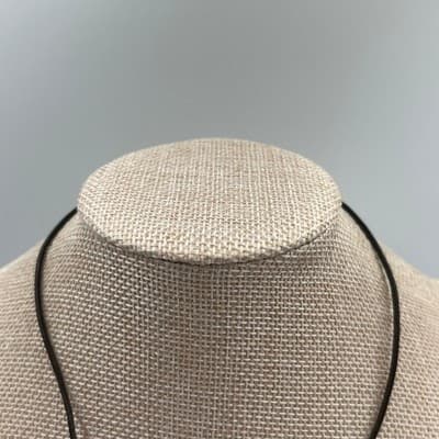 Vintage Black Cord Necklace Iridescent Abalone Shell Pendant Minimalist Natural - Thumbnail 2