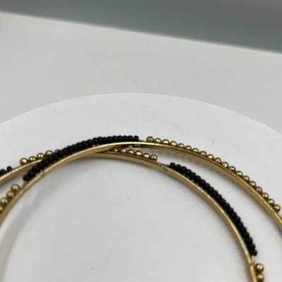 Vintage Set of 2 Gold Tone Bangle Bracelets Black Seed Bead & Gold Ball Detail - Thumbnail 2
