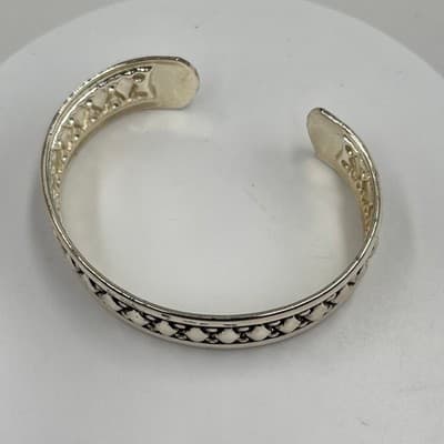 Vintage Silver Tone Tribal Diamond Pattern Cuff Bangle Bracelet Jewelry Gift - Thumbnail 2