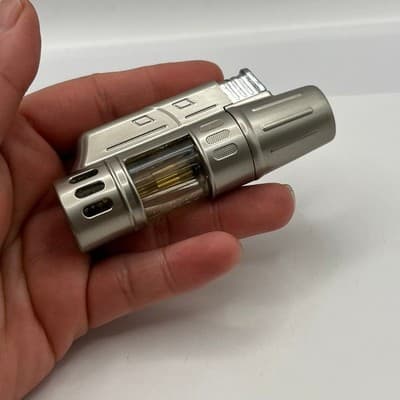 Vintage Industrial Style Butane Torch Lighter Refillable Windproof Silver Tone - Thumbnail 6