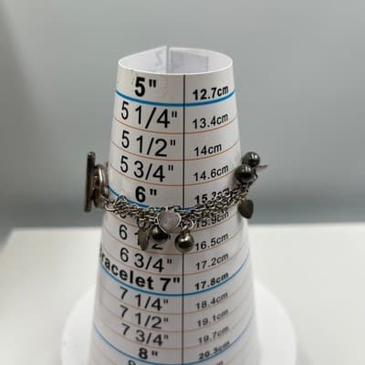 Vintage Multi Chain Charm Bracelet Dark Pearl Bead Heart Dangle Classic Fashoin - Thumbnail 5