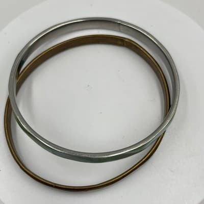 Vintage Set of 2 Inlay Bangle Bracelets Green Blue Shell Look Slim Stackable - Thumbnail 2