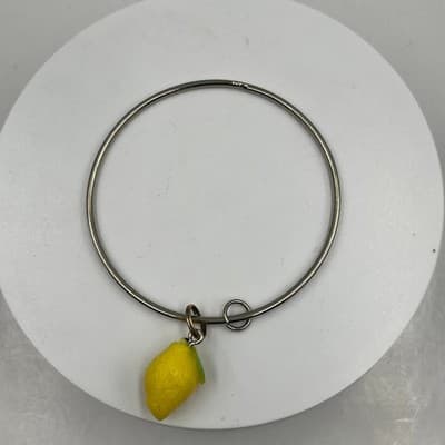 Vintage Lemon Fruit Charm Bangle Bracelet Silver Tone Stackable Jewelry Gift - Thumbnail 3