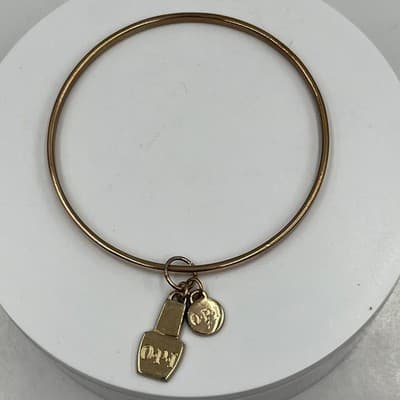 Vintage OPI Gold Tone Bangle Bracelet with Nail Polish Bottle & Logo Disc Charms - Thumbnail 4
