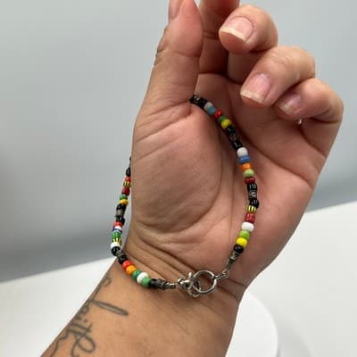 Vintage Colorful Mixed Seed Bead Bracelet Multicolor Glass Beads Lobster Clasp - Thumbnail 5