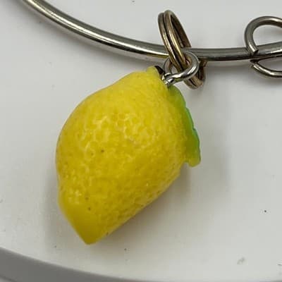 Vintage Lemon Fruit Charm Bangle Bracelet Silver Tone Stackable Jewelry Gift - Thumbnail 4
