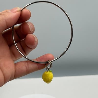 Vintage Lemon Fruit Charm Bangle Bracelet Silver Tone Stackable Jewelry Gift - Thumbnail 5