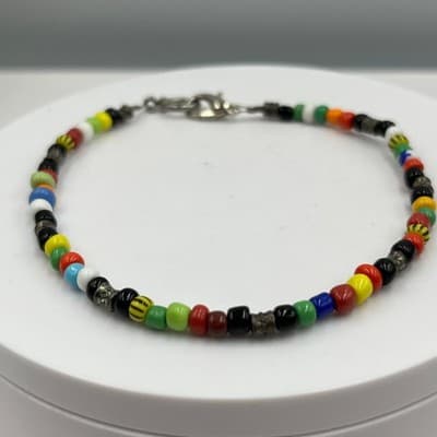 Vintage Colorful Mixed Seed Bead Bracelet Multicolor Glass Beads Lobster Clasp - Thumbnail 3