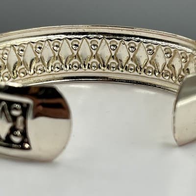 Vintage Silver Tone Tribal Diamond Pattern Cuff Bangle Bracelet Jewelry Gift - Thumbnail 4