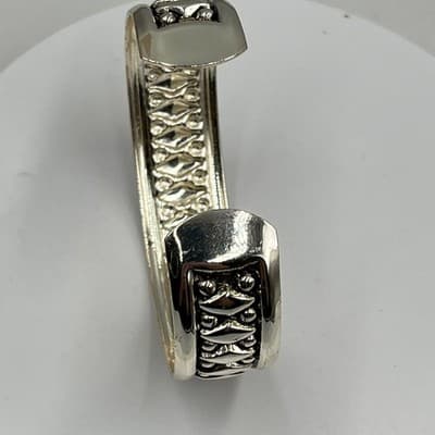 Vintage Silver Tone Tribal Diamond Pattern Cuff Bangle Bracelet Jewelry Gift - Thumbnail 5