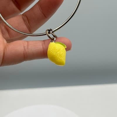 Vintage Lemon Fruit Charm Bangle Bracelet Silver Tone Stackable Jewelry Gift - Thumbnail 6