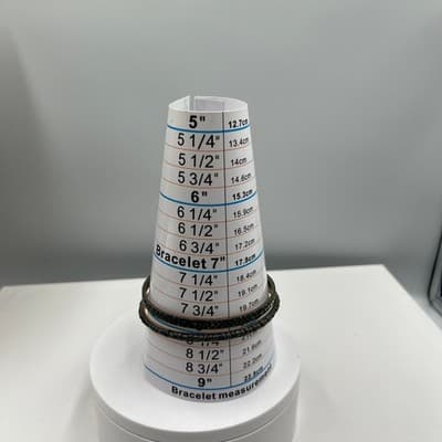 Vintage Gold Tone Bangle Bracelet Set Blue Seed Beads Glitter Mirror Inlay Boho - Thumbnail 8