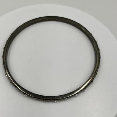 Vintage Gunmetal Tone Bangle Bracelet Rhinestone Accents Grey Sparkle Stackable - Thumbnail 2