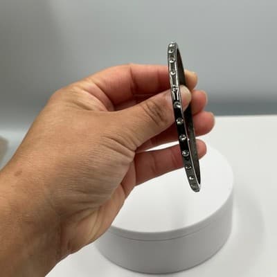 Vintage Gunmetal Tone Bangle Bracelet Rhinestone Accents Grey Sparkle Stackable - Thumbnail 5