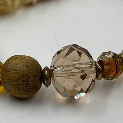 Vintage Mixed Bead Stretch Bracelet Neutral Brown Gold Tone Glass Acrylic Boho - Thumbnail 3